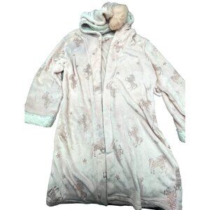 Kensie girl bathrobe unicorn pink hooded polyester kids size medium 10/12 READ